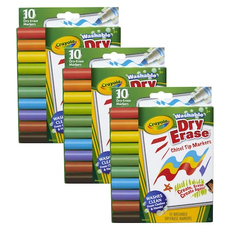 Crayola Washable Dura-Wedge Tip Dry Erase Markers, 10 Colors, 30PK 58-7733